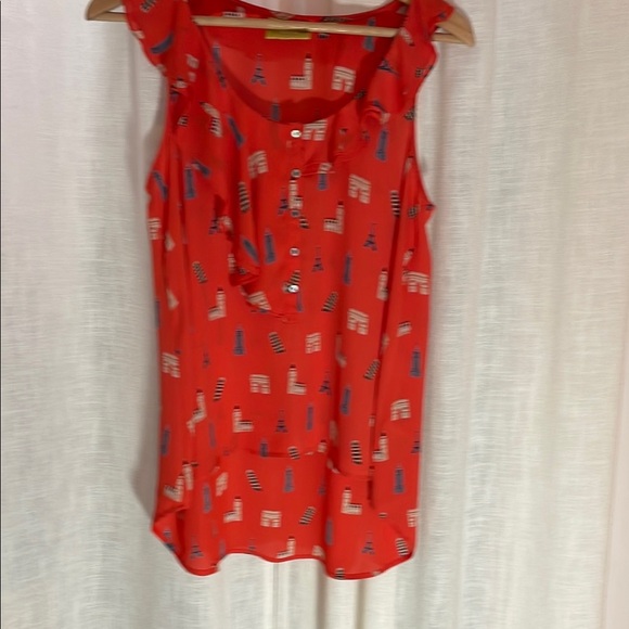 Maeve‎ Anthropologie Aurelie Landmarks Sleeveless Blouse Orange Famous City sz2 - Picture 1 of 8